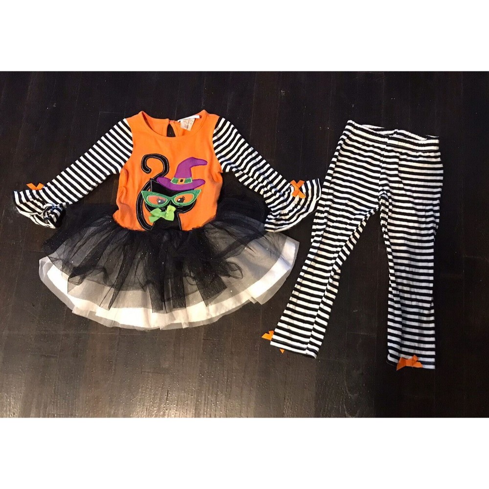Emily Rose Girls' Long Sleeve Cute Halloween Cat Applique Tutu Legging Set 2T